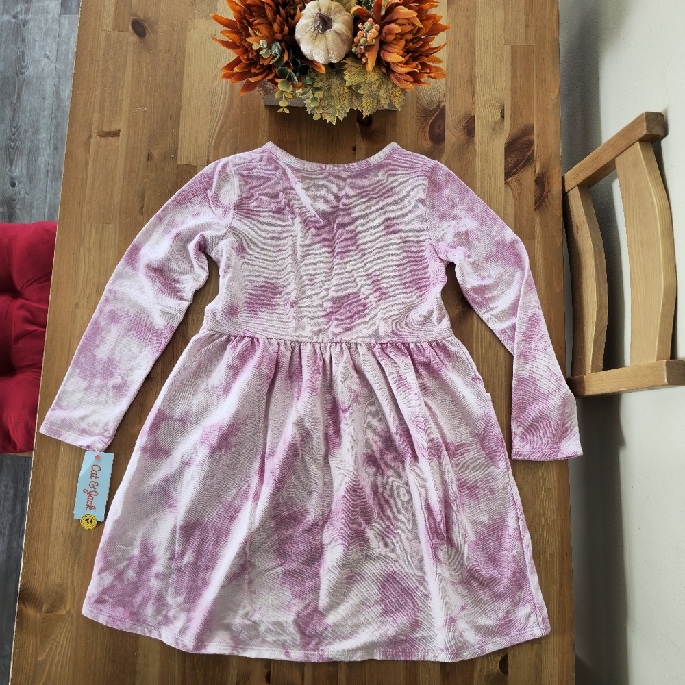 Cat & Jack - Girls' Long Sleeve French Terry Tie-Dye Dress - Magenta Wash - Picture 9 of 9